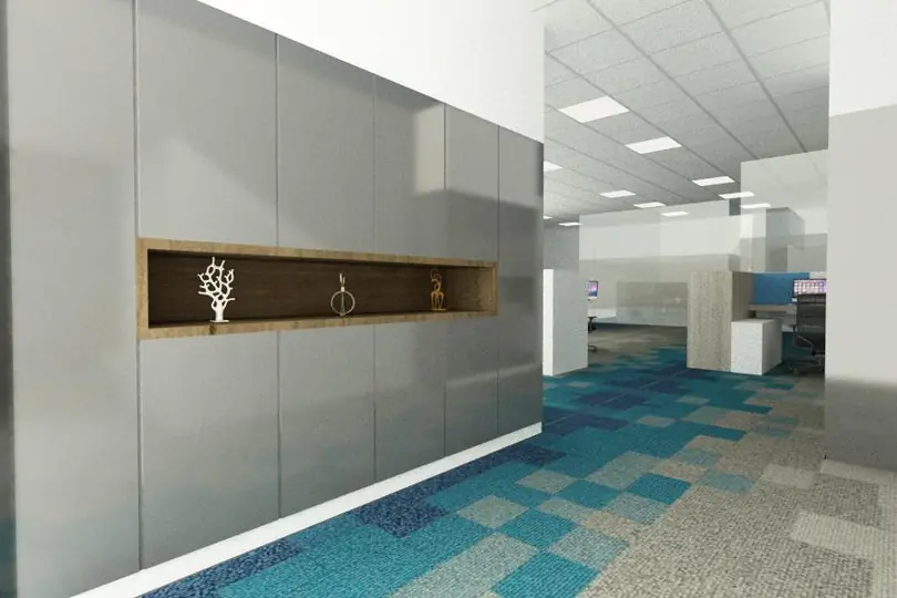 Office cabinets with blue carpet
